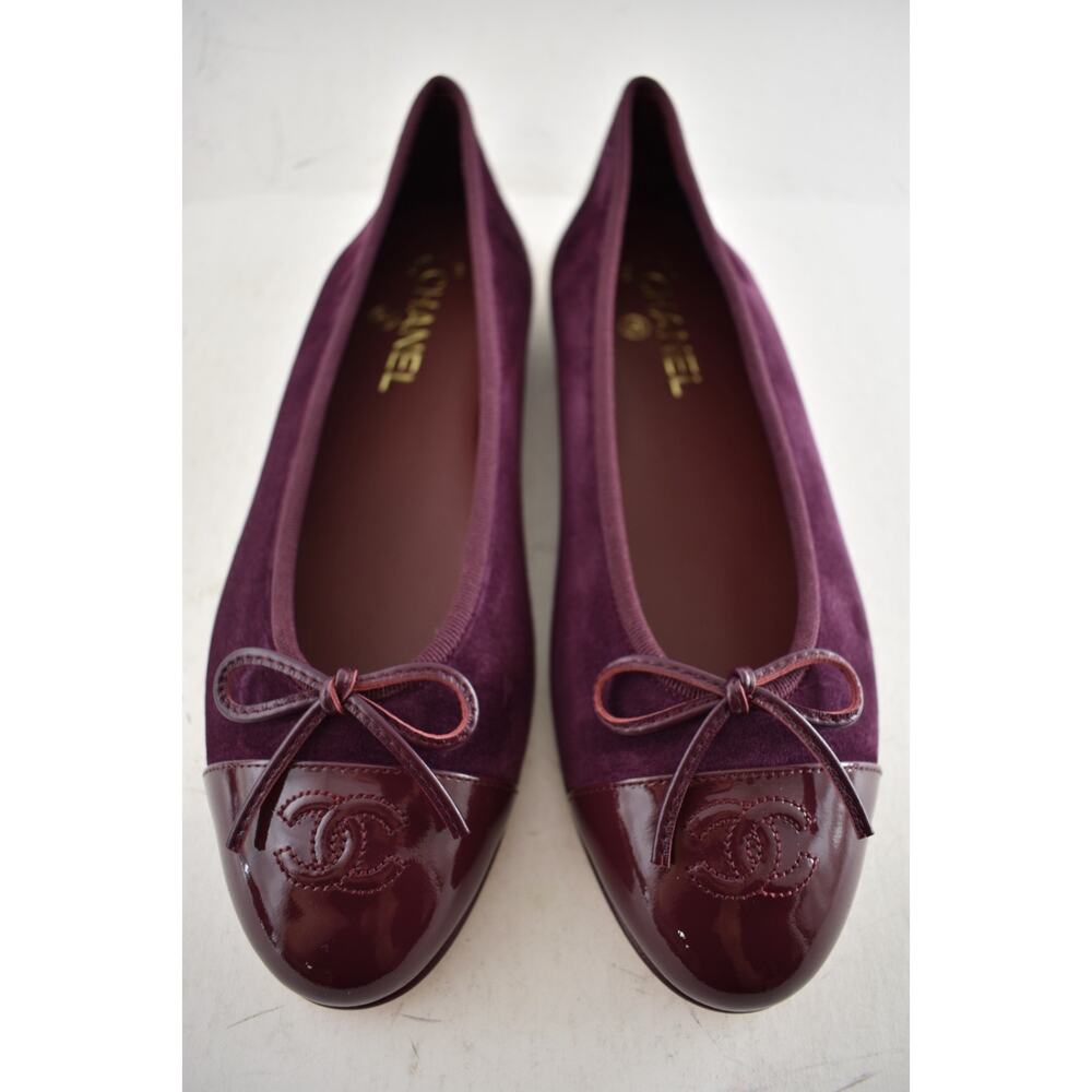 Chanel 26A Burgundy Red Purple Suede Patent CC Logo Ballet Ballerina Flat 39.5 - Picture 5 of 16